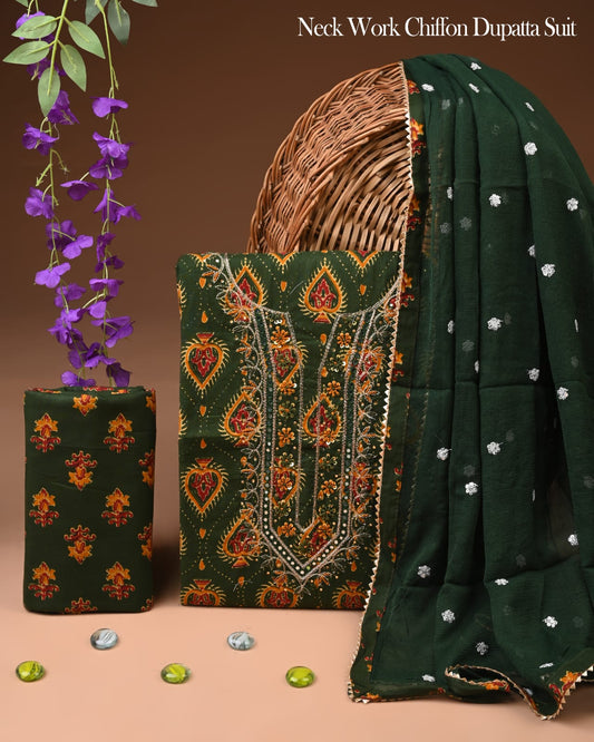 Cotton Gota Patti Work Suit With Chiffon Dupatta