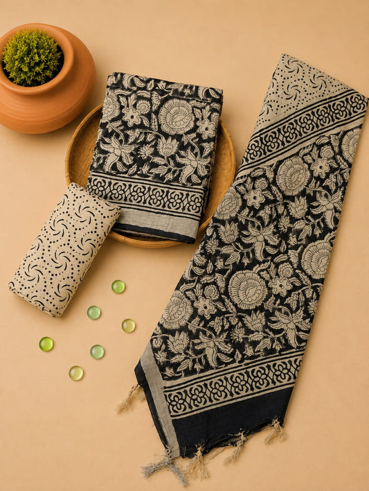 Hand Block Print Lilen Suit With Lilen Dupatta