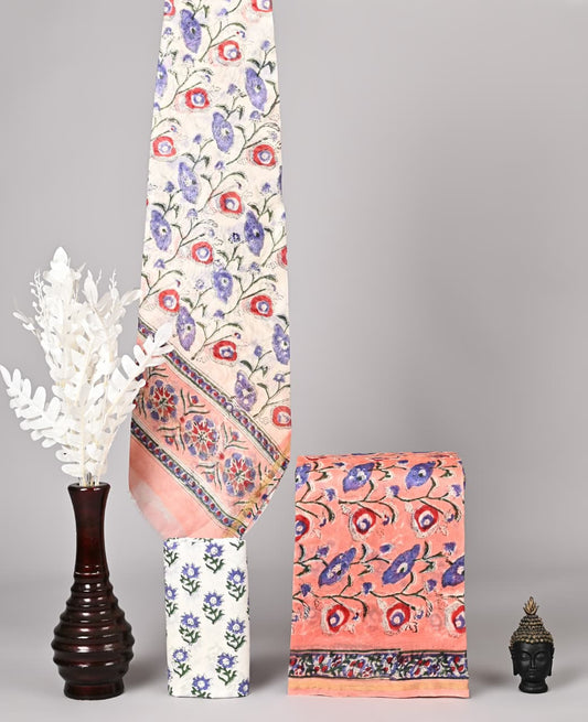 Premium Hand Block Print Chanderi Silk Suit Set