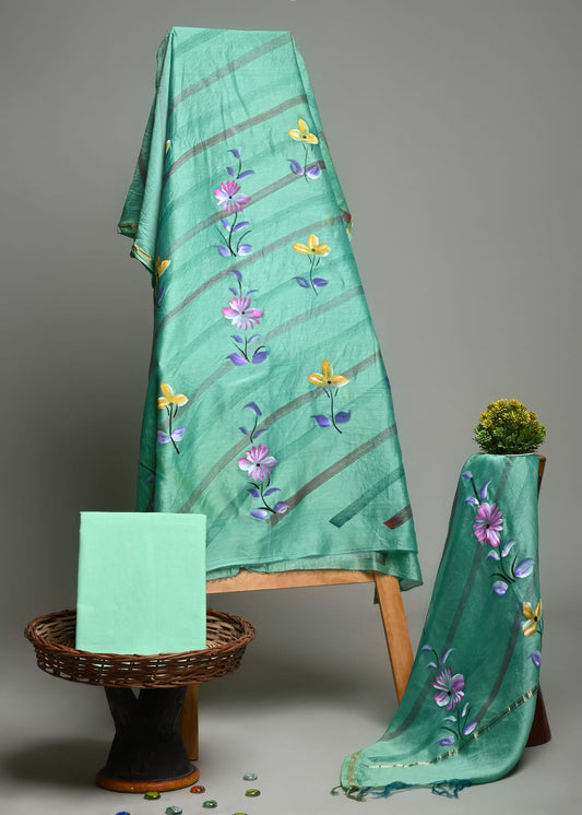Premium Hand Block Print Chanderi Silk Suit Set