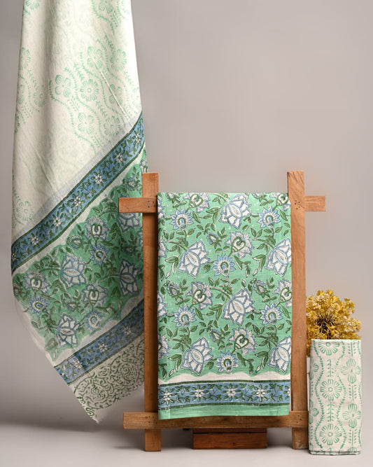 Premium Orange Print Cotton Suit With Mulmul Dupatta