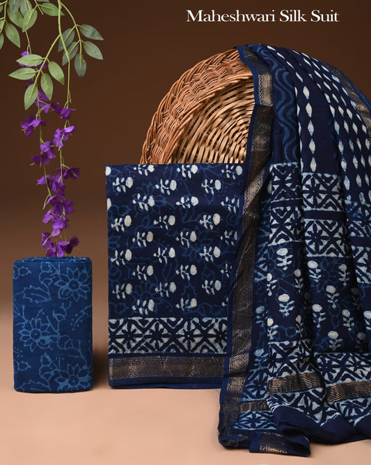 Exclusive Hand Block Print Maheshwari Silk Suit