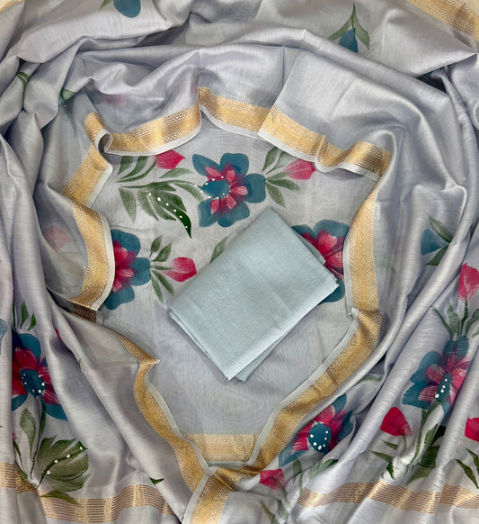 Exclusive Hand Block Printed Maheshwari Silk Suit