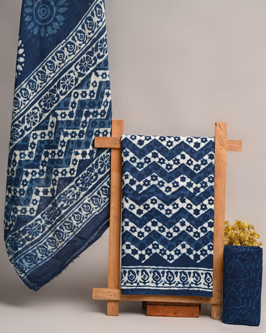 Hand Block Printed Cotton Suit Set With Mulmul Dupatta 32
