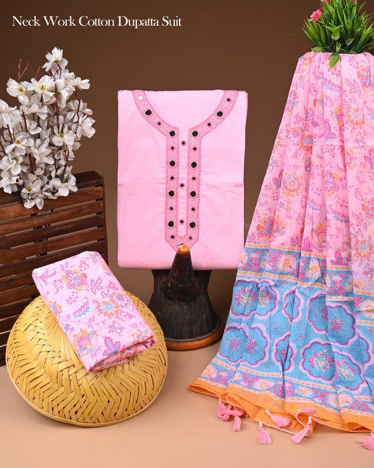 Sanganeri Print Cotton Gota Patti Work Suit With Chiffon Dupatta
