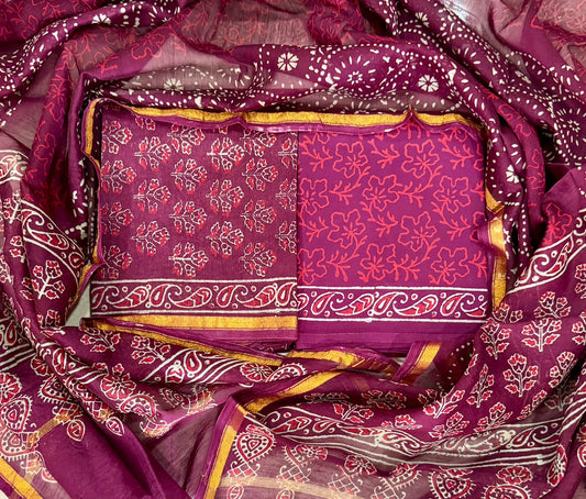 Bagru  print Chanderi Silk Suit Set