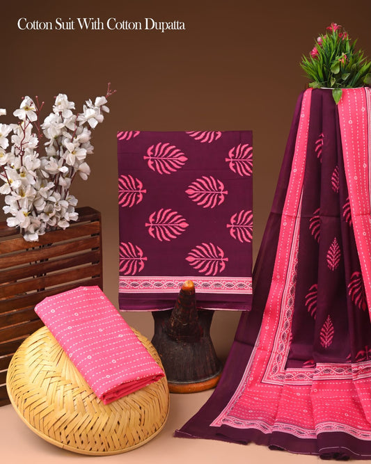 Authentic Jaipur Block Print Cotton Suit with Cotton Dupatta