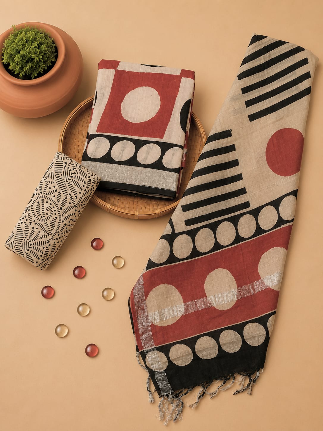 Hand Block Print Lilen Suit With Lilen Dupatta