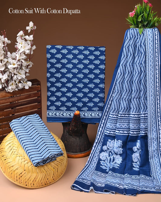 Elegant Handcrafted Block Print Cotton Suit with Cotton Dupatta