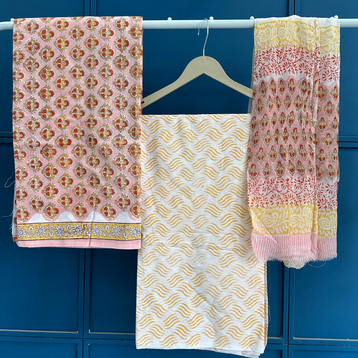 Hand Printed Soft Cotton Suit With Chiffon Dupatta