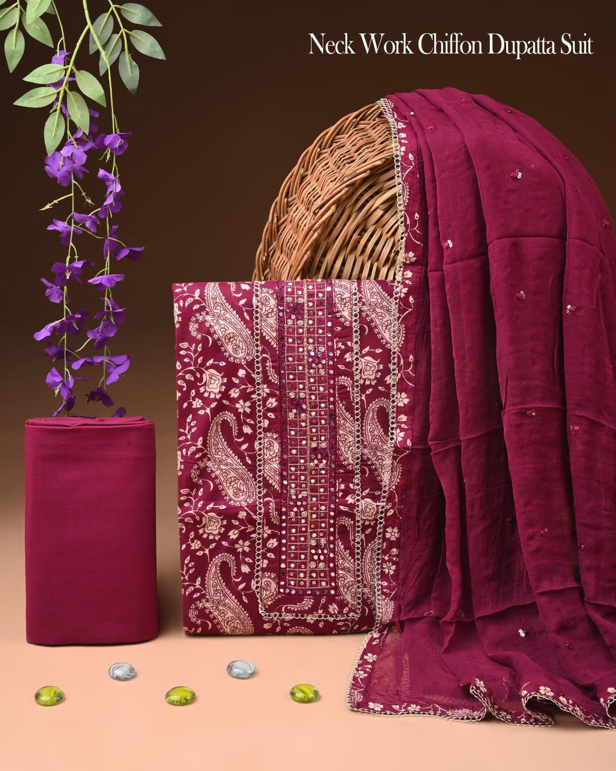 Soft Cotton Gota Patti Work Suit With Chiffon Dupatta