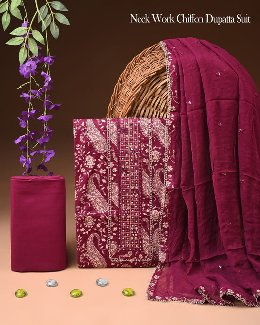 Soft Cotton Gota Patti Work Suit With Chiffon Dupatta