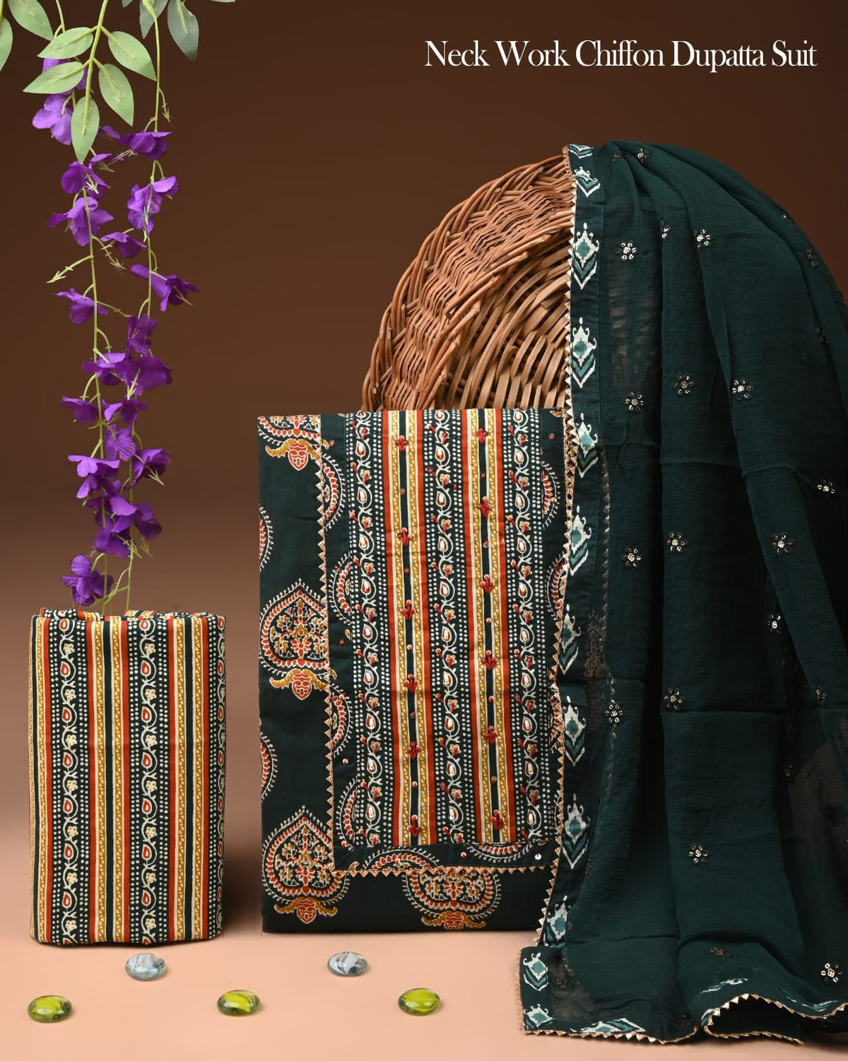 Exclusive Cotton Gota Patti Work Suit With Ciffon Dupatta