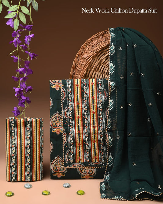 Exclusive Cotton Gota Patti Work Suit With Ciffon Dupatta