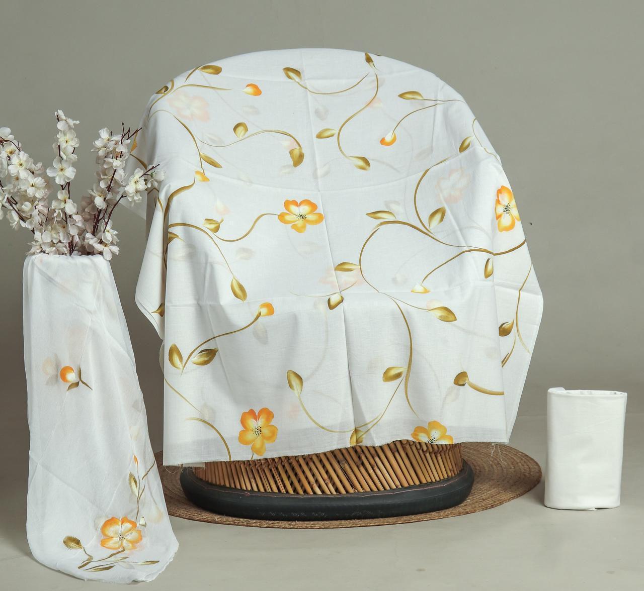 Hand Block Print Organic Cotton Suit With Chiffon Dupatta