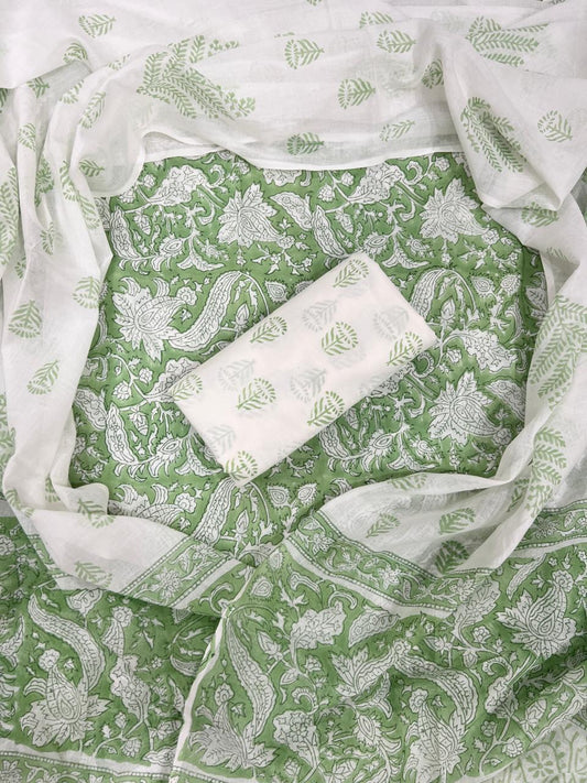 Dabu Print Soft Cotton Suit With Mulmul Dupatta