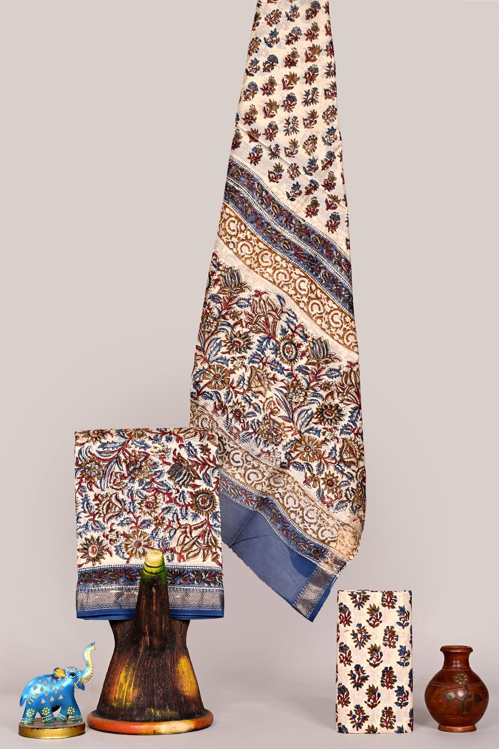 Premium Hand Block Printed Maheshwari Silk Suit