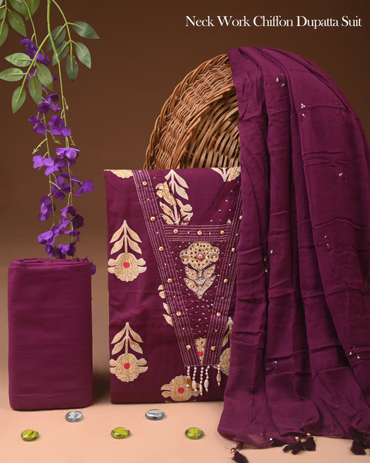 Premium Cotton Gota Patti Work Suit With Chiffon Dupatta