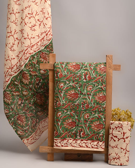 Bagru Hand Block Print Cotton Suit With Cotton Dupatta