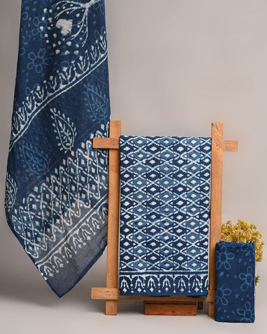 Hand Block Printed Cotton Suit With Mulmul Dupatta 55