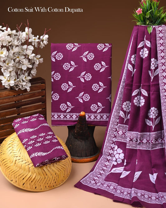 Hand Block Print Pure Cotton Suit Set with Cotton Dupatta