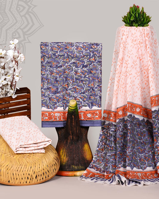 Hand Block Printed Cotton Suit Mulmul Dupatta