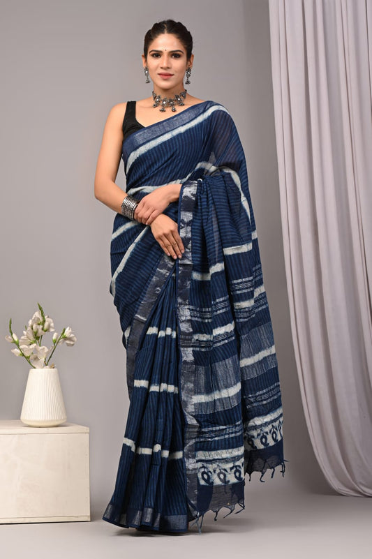 Handcrafted Dabu Print Linen Saree