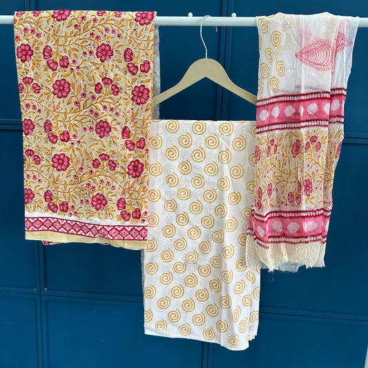 Hand Block Print Organic Cotton Suit With Chiffon Dupatta (47)