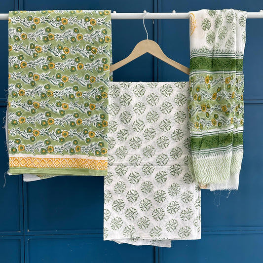 Premium Hand Block Print Cotton Suit With Chiffon Dupatta