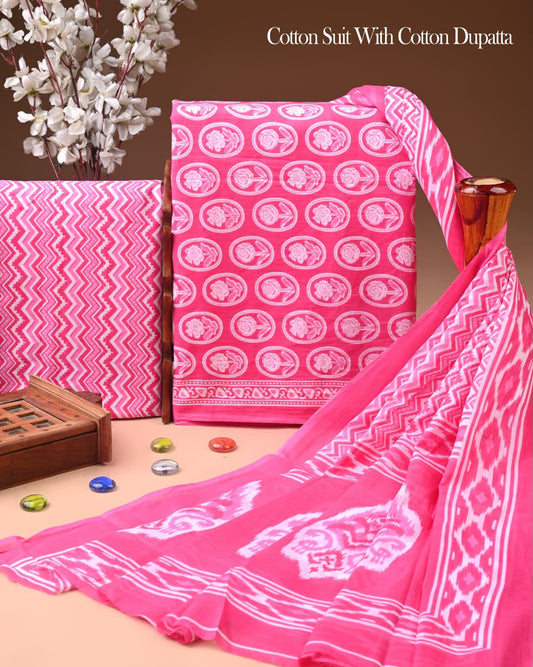 Sanganeri Print Cotton Suit With Mulmul Dupatta 25
