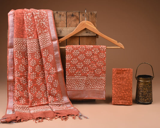 New Hand Block Lilen Suit With Lilen Dupatta