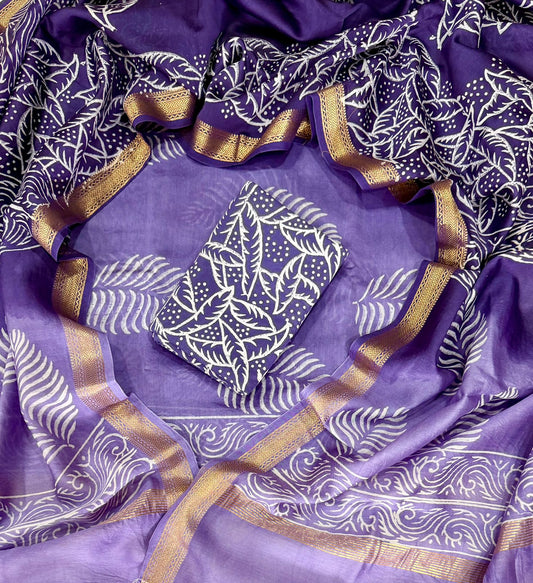 Exclusive Hand Block Printed Maheshwari Silk Zari Border