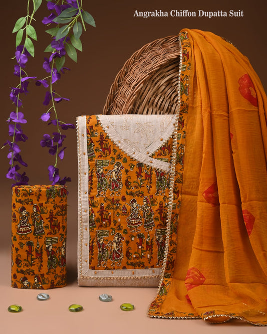 Pure Cotton Gota Patti Work Suit With Chiffon Dupatta