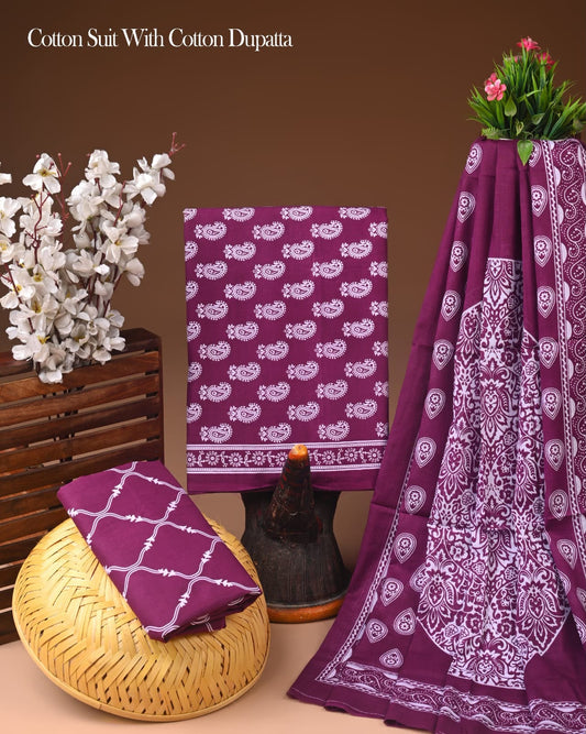 Sanganeri Print Pure Cotton Suit With Mulmul Dupatta