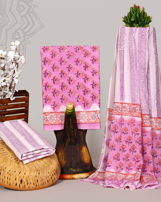 Sanganeri Printed Soft Cotton Suit With Mulmul Dupatta