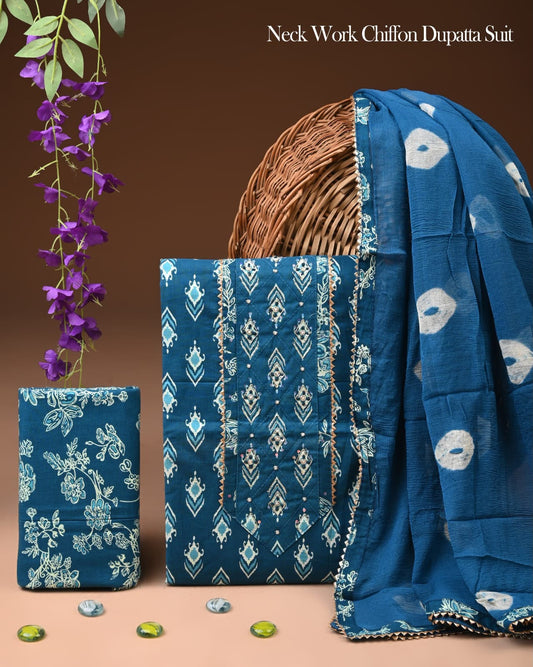 Premium Cotton Gota Patti Work Suit With Chiffon Dupatta