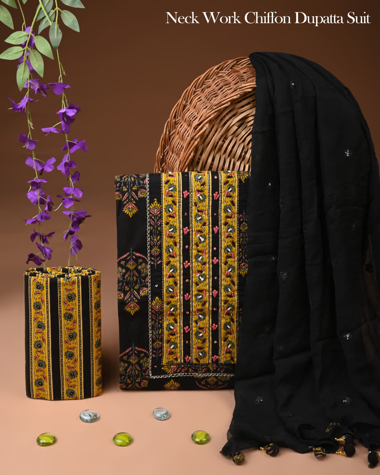 Soft Cotton Gota Patti Work Suit With Chiffon Dupatta