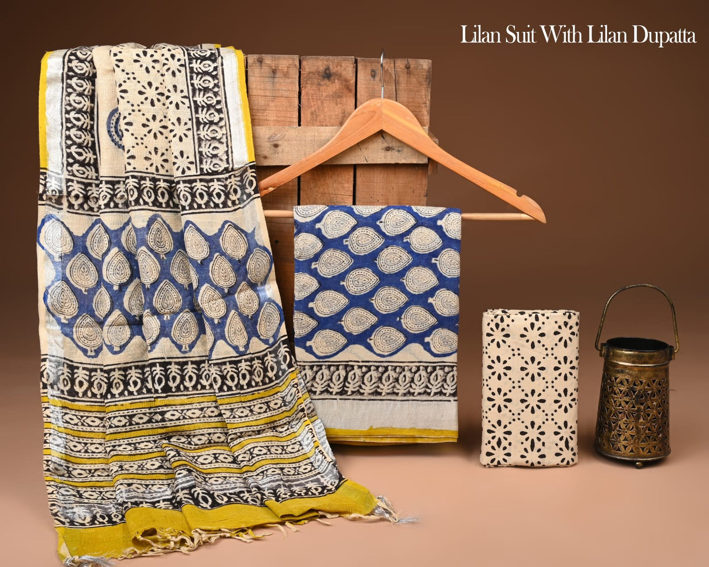 Premium Hand Block Lilen Suit With Lilen Dupatta