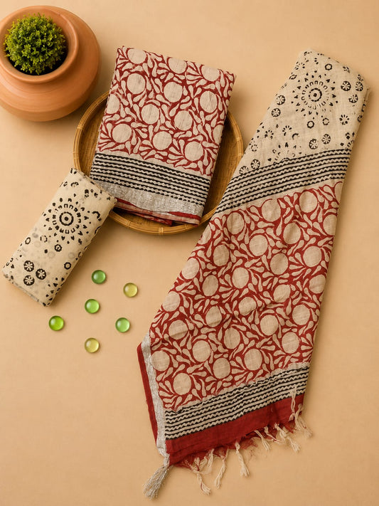 Bagru Hand Block Printed Lilen Suit With Lilen Dupatta