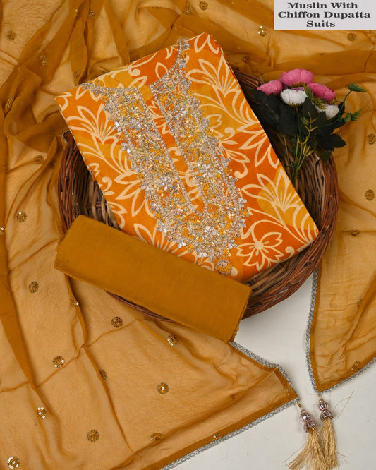 Multicolor Muslin Suit with Heavy Jardozi Work (PCVMD16)