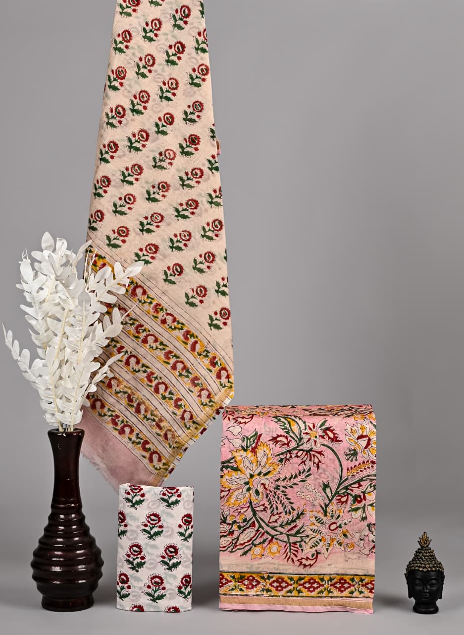 Exclusive Hand Prints Chanderi Silk Suit Set