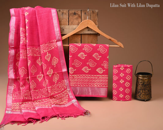 Premium Hand Block Print Lilen Suit with Lilen Dupatta