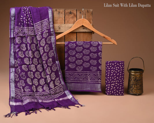 Premium Hand Block Print Lilen Suit With Lilen Dupatta