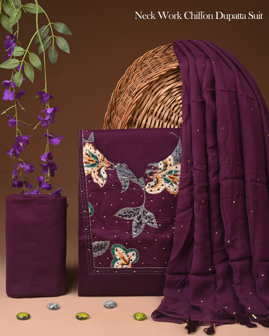 Premium Cotton Gota Patti work Suit With Chiffon Dupatta