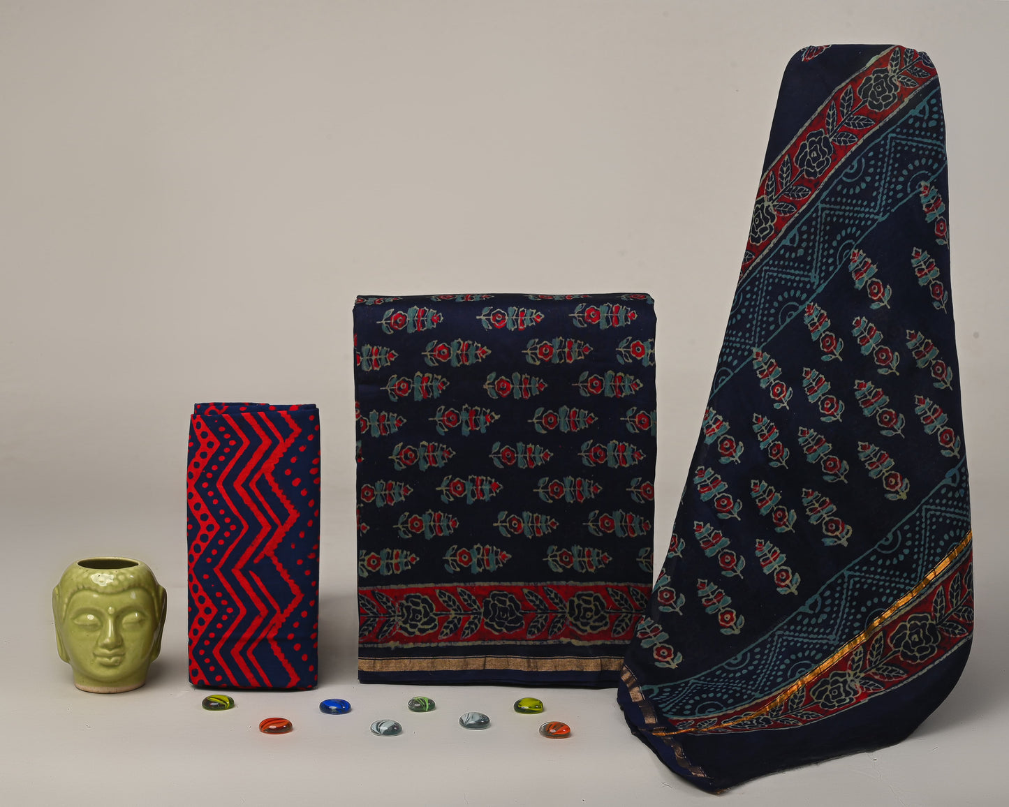 Royal Chanderi Silk Suit With Bagru Inspired Print