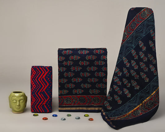 Royal Chanderi Silk Suit With Bagru Inspired Print