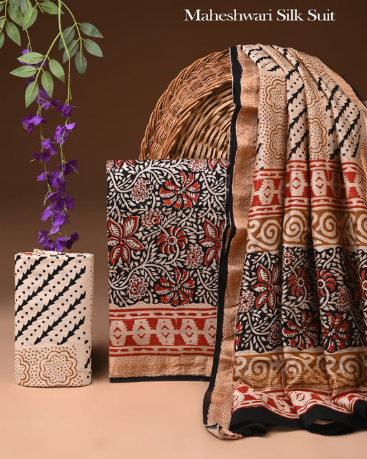 Maheshwari Silk Cotton Blend Suit Set