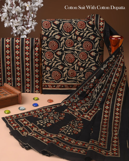 Designer Hand Block Print Cotton Suit Set with Pure Cotton Dupatta 62