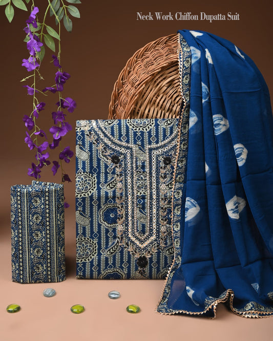 Pure Cotton Gota Patti Work Suit With Chiffon Dupatta