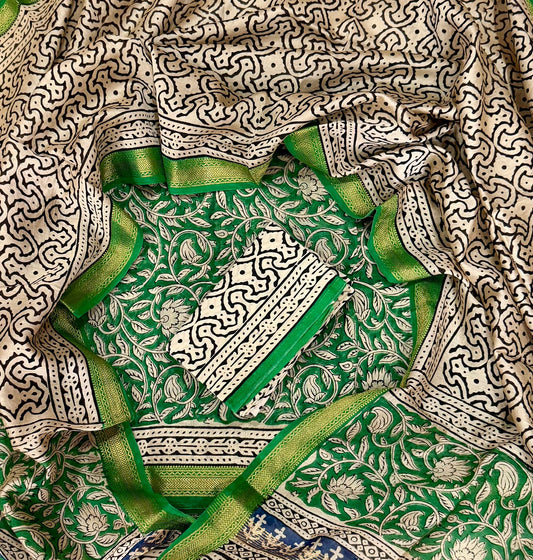 Premium Hand Block Printed Maheshwari Silk Suit